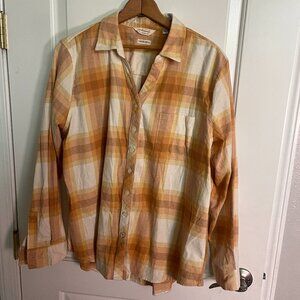 Weatherproof Vintage Yellow & White Plaid Comfort Stretch Flannel long sleeve L